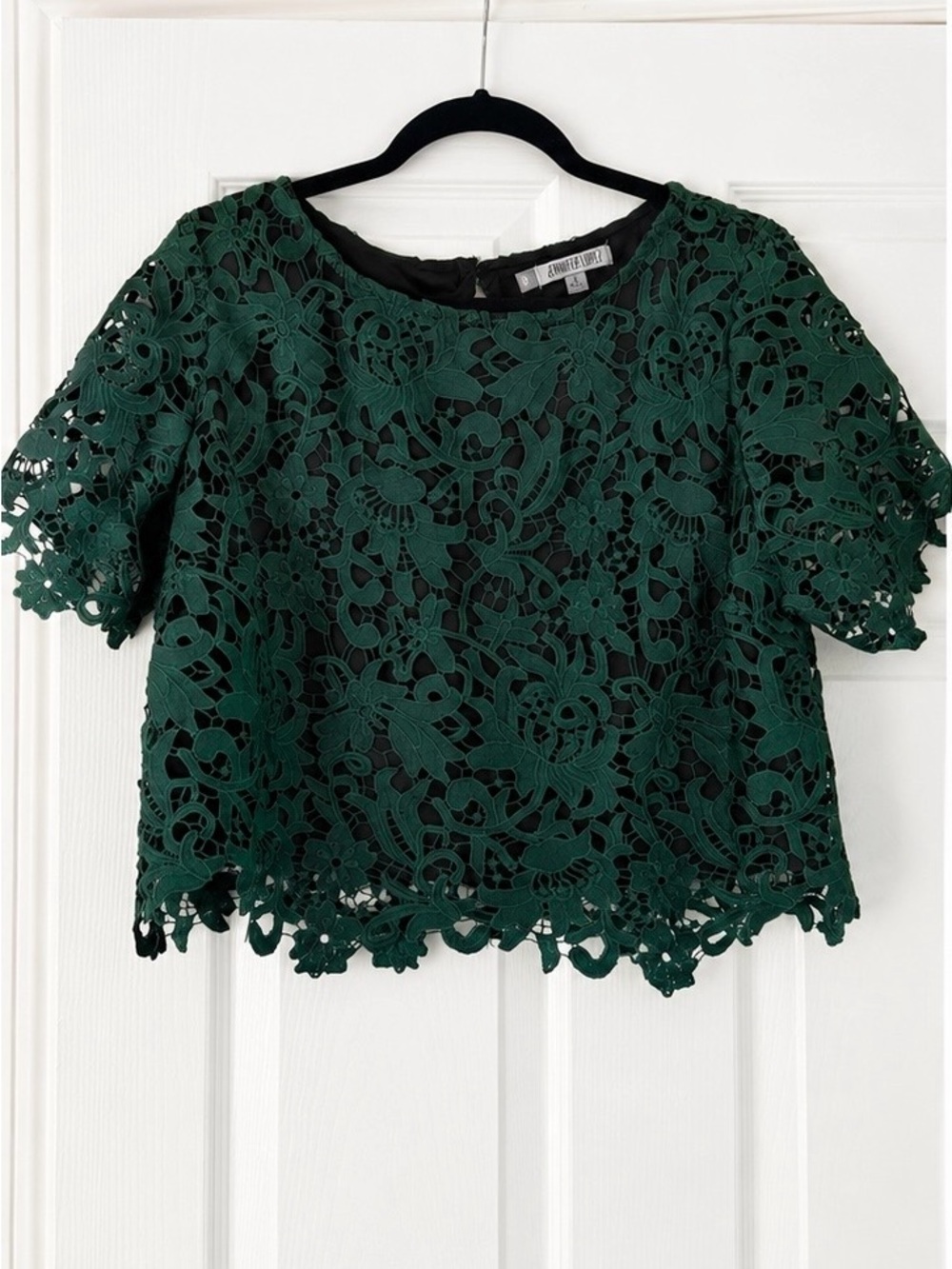 Jennifer Lopez Green Lace Blouse Women's Size 16 Boho Floral Top